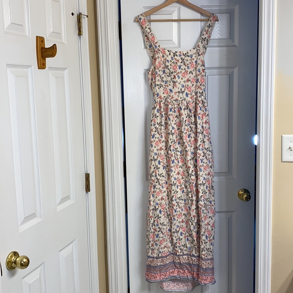Petal & Pup Women's Cream Pink Wide Strap Maxi Dress Size US 8